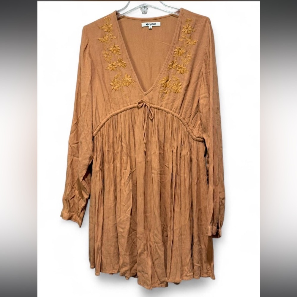 Rip Curl Boho Embroidered Mini Dress Long Sleeve M